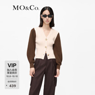 MO&Co.V領短款拼接針織衫開衫毛衣設計感修身針織衫女摩安珂 茶杏色 XL 175