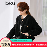 betu百圖女裝冬季新款短外套圓領(lǐng)復古時(shí)尚外套長(cháng)袖短外套女2211T84 黑色 L