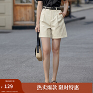 茵曼（INMAN）闊腿顯瘦短褲女士夏季新款寬松通勤高腰休閑純棉a字褲子 米杏色 28