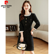 皮爾卡丹（pierre cardin）法式小香風(fēng)連衣裙女2025冬裝長(cháng)袖收腰顯瘦赫本風(fēng)小黑裙 黑色 2XL 131-145斤