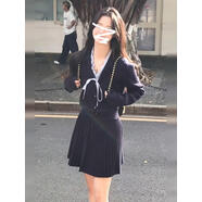 LXKP韓系秋裝穿搭一整套裝女裝2025新款小香風(fēng)氣質(zhì)小個(gè)子針 【藏藍(lán)色】 S 40/45kg