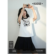 闊色（kuose）白色寬松圓領(lǐng)正肩短袖T恤女裝25春夏季新款字母立體刺繡上衣 白色 L