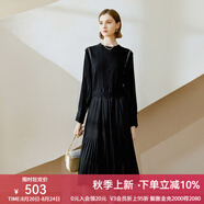 顏域黑色連衣裙春冬季女裝2024年新款顯瘦連身裙針織假兩件百褶裙 黑色1（加厚） L/40
