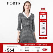 PORTS寶姿女裝 秋冬新品收腰氣質(zhì)連衣裙ALL9D016JFE033 黑色格子 L (8)