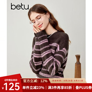 百圖betu女裝秋冬新款毛衣經(jīng)典圓領(lǐng)時髦條紋寬松套頭毛衫2310T39 咖啡色 L