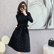 大碼森系連衣裙連衣裙女士秋冬季2025年新款法式氣質(zhì)名媛高端收腰 黑色 2XL