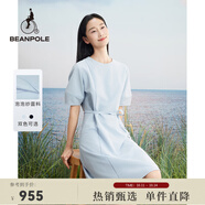 beanpole夏季新款女士泡泡紗收腰美拉藍(lán)簡(jiǎn)約優(yōu)雅短袖連衣裙 天藍(lán)色 M 165/88A