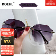 KOEHL新款無框太陽鏡女款防紫外線墨鏡潮流圓臉大臉顯瘦夏天遮陽神器 銀框漸變淺灰-防紫外線