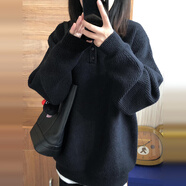 園翌黑色套頭毛衣女秋冬季2025韓系慵懶感寬松外穿針織衫上衣 毛衣【毛衣女秋冬/毛衣慵懶感/冬季穿搭/寬松毛衣/ S 40/45kg