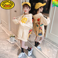 G.DUCKKIDS品牌童裝女童中長(zhǎng)款連帽衛(wèi)衣春秋款加絨加厚兒童中大童衛(wèi)衣裙上衣 米白色(春秋款) 120 cm