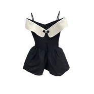 映棠源舒舒甜美俏皮的單肩吊帶吊帶裙裙 黑白色 L 均碼