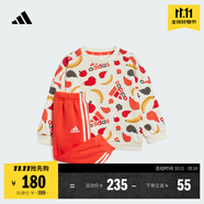 adidas男女嬰童休閑寬松印花長袖套裝秋季阿迪達斯官方輕運動 象牙白/淺紅   104