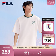 FILA 斐樂官方情侶款針織短袖衫夏季男子女子時尚休閑涼感抗菌T恤 鮮乳白-IV L 175/96A