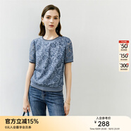 顏域（YANYEE）短袖勾花鏤空蕾絲衫上衣女2024新款夏季輕熟風(fēng)短款寬松T恤女 藍色 S