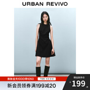 UR2025春季新款女摩登氣質(zhì)褶皺收腰顯瘦無袖連衣裙UYY750030 黑色 S