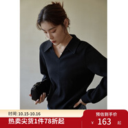 獨束大碼女裝改良式復(fù)古V領(lǐng)寬松衛(wèi)衣女秋冬新款胖mm顯瘦百搭上衣 活性黑(dy) M