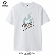 OLOEY羅小黑NAZA印花純棉短袖羅小黑T恤男女寬松休閑動(dòng)漫電影半袖大碼 02藍火焰-棕字-白色 XL 短袖