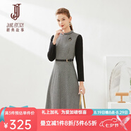 經(jīng)典故事（JANE STORY）經(jīng)典故事千鳥(niǎo)格針織連衣裙女秋冬2024新款赫本風(fēng)拼接假兩件裙子 R73黑 XL