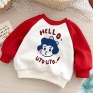 凱蒂貓（hellokitty）女童加絨衛(wèi)衣長(zhǎng)褲運(yùn)動(dòng)套裝凱蒂貓卡通洋氣兒童寶寶秋冬保暖休閑服 紅色衛(wèi)衣【HELLO】 120