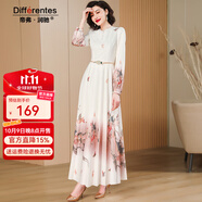 帝弗·潤(rùn)馳2025秋裝新款復(fù)古印花收腰連衣裙長(zhǎng)款及踝顯瘦A字長(zhǎng)裙女 白色 3XL