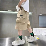 夏季薄款男童短褲2025新款運動(dòng)休閑寬松帥氣工裝過(guò)膝兒童褲子外穿 卡其色七分褲黑標 130