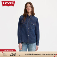 Levi's李維斯女士美式經(jīng)典翻領時尚寬松簡約舒適藍色牛仔襯衫情侶衣櫥 深藍色 86832-0017 XS