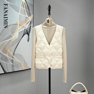 范·愛(ài)民深v領(lǐng)羽絨馬甲女90輕薄外穿時(shí)尚保暖內搭配大衣羽絨內膽疊穿伴侶 象牙米 M 建議90-100斤