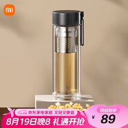 米家玻璃杯 雙層帶茶隔水杯 耐高溫泡茶杯  加厚透明杯子400mL 金屬灰