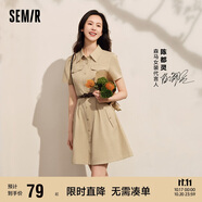森馬連衣裙女收腰襯衫裙復古休閑夏季美拉德純色短裙101324114030