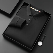 亞獅龍【莫代爾】高端長(cháng)袖POLO衫男士秋冬季商務(wù)純色高級休閑T恤 HS812黑色 XL