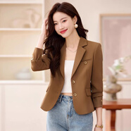 簡(jiǎn)蜓（JONCTIZZ）2025新款春秋短款小西裝外套女小個(gè)子休閑氣質(zhì)顯瘦韓版小西服上衣 咖色西裝 M
