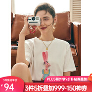 Olrain歐芮兒法式正肩短袖T恤女夏季寬松釘珠印花設(shè)計(jì)感體恤上衣 米白色 XL