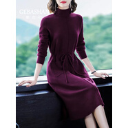 GEBASHAN 長袖針織連衣裙女2025年秋冬季新款女中長款優(yōu)雅收腰遮肚針織裙 紫色 L 建議105-115斤