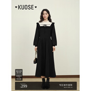 闊色（kuose）小香風(fēng)黑色長(cháng)袖針織連衣裙女秋冬半高領(lǐng)毛衣a字收腰長(cháng)裙 黑色8028 M