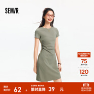 森馬（Semir）連衣裙女收腰T恤裙小心機(jī)夏季2025新款繡花圓領(lǐng)短裙簡約休閑 橄欖綠A41805 XS