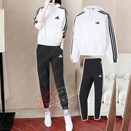 阿迪達(dá)斯 （adidas）秋季運(yùn)動(dòng)套裝女 晨練夜跑健身訓(xùn)練防風(fēng)衣連帽夾克外套休閑長褲 JZ2161白+JI8313黑 2XL/175