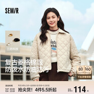 森馬（Semir）棉服女燈芯絨翻領(lǐng)菱形格復(fù)古2024冬三防寬松輕薄棉衣109724112007