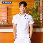 威克多（VICTOR）羽球俱樂(lè )部系列 羽毛球服 透氣有彈力男女款針織運動(dòng)短袖短褲短裙 POLO衫S-5504VBC/A漂白 L