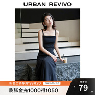 UR秋季新款女裝高街休閑風(fēng)捏褶包邊吊帶連衣裙UWJ740065 黑色 M