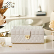 VLANDO真皮首飾盒新款生日禮物送女友大容量耳環(huán)飾品收納盒米白雙層