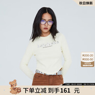拉拉波波【潮牌】春季新款亮片荊棘熊圓領(lǐng)長袖T恤上衣LBCC-WSDT28 米色 S