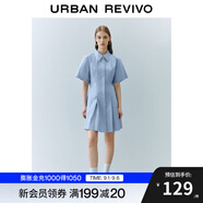 UR夏季新款女裝通勤風(fēng)壓褶修身短袖棉質(zhì)連衣裙UWU740075 淺紫藍(lán) S