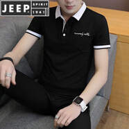 JEEP SPIRIT夏季潮流男裝體恤2025新款有帶領(lǐng)短袖T恤個(gè)性印花上衣冰絲POLO 712黑色 M