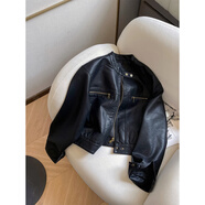 JIL ANON黑色短款皮衣外套女秋2025新款秋酷颯風(fēng)小個(gè)子立領(lǐng)機車(chē)皮夾克女裝 黑色 L