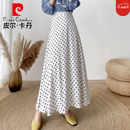 皮爾卡丹（pierre cardin）適合胯大腿粗波點(diǎn)雪紡半身裙女中長(cháng)款高腰大擺裙子a字顯瘦傘裙春 白色 S