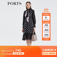 PORTS寶姿 春夏新品印花圓點休閑連衣裙ASL9D003LPP081 黑色印花 M (6)