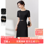 尚都比拉設(shè)計感拼接連衣裙夏季高級感氣質(zhì)百褶裙小個子中長裙子 雅黑色 M