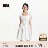 森馬（Semir）連衣裙女收腰蝴蝶結少女感2025夏俏皮木耳邊方領短裙109325114007