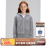 ELLE KIDS童裝 戴帽天鵝絨秋季女童休閑套燙鉆開(kāi)衫外套/長(cháng)褲可選 灰色-外套 120 （110/120）