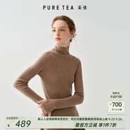 茶·愫【明星同款】puretea茶愫高領(lǐng)針織衫女堆堆袖打底毛衣秋季新款 砂杏（中領(lǐng)） M